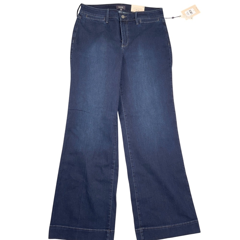 NYDJ Teresa Trouser Jeans Womens 12 Dark Blue Wide Leg Cropped Skater Streetwear